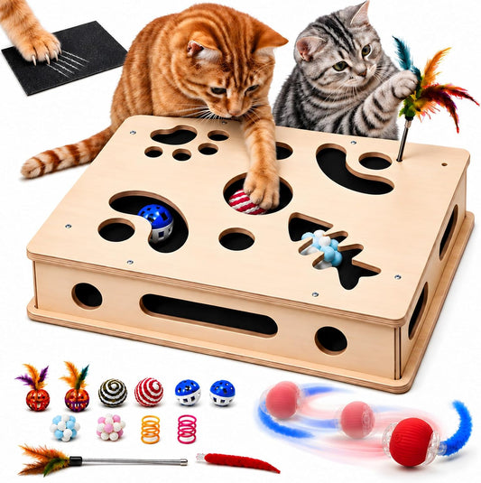 Cat Nail File Scratcher Puzzle Enrichment Box with 14 Interactive Cat Toys
