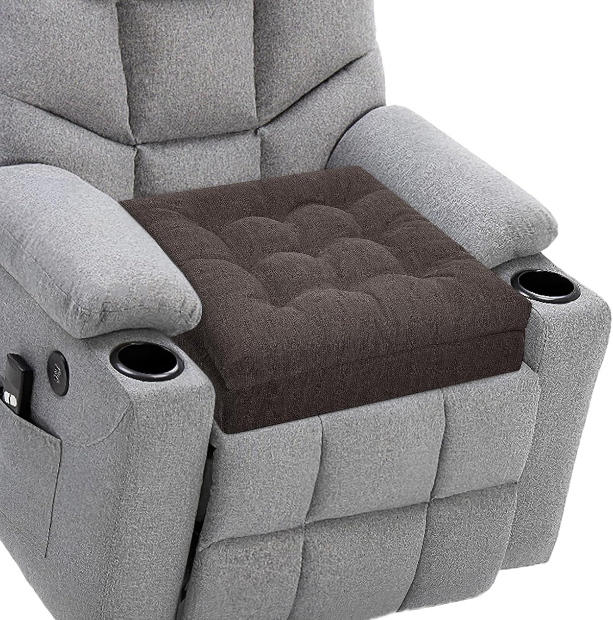 Recliner Cushions for Elderly, 20X20X5 Inch Thick Chair Cushion Patent Design Soft Tufted Dual Layer Booster Seat Cushions for Seniors Recliner Risers Taupe 1P