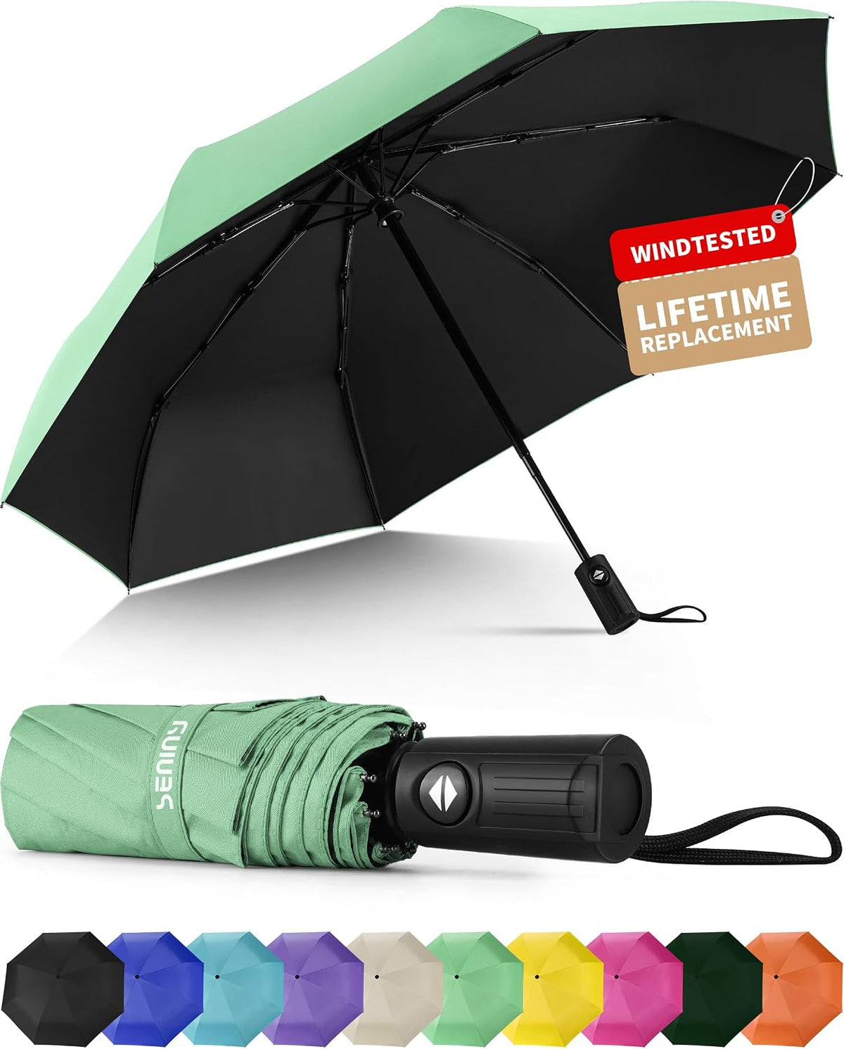 Seniny Windproof Travel Umbrella, Automatic Umbrellas for Rain, Portable & Compact Umbrellas for Backpack, Strong UV for Protection, Folding Small Sun Umbrella for Car, Walking