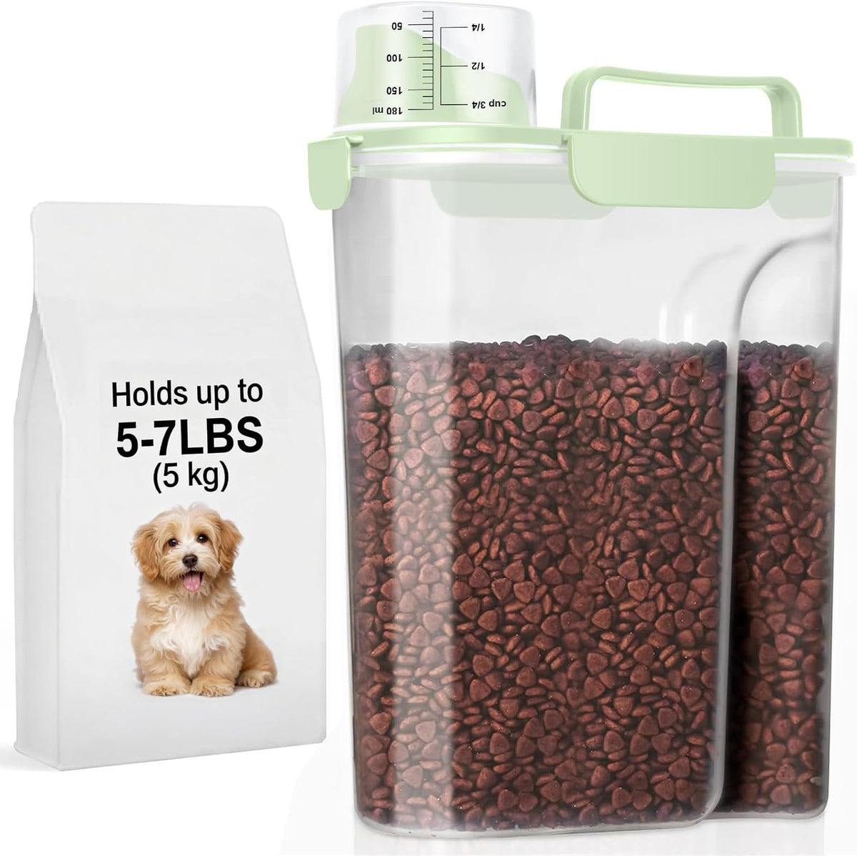 LEAWALK 5-7Lbs Airtight Dog Cat Pet Food Storage Container-Light Green