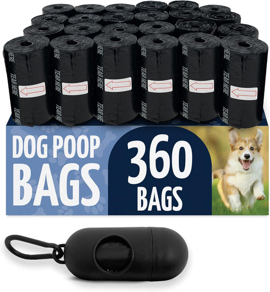 Reli. Dog Poop Bags W/Holder (360 Pack - 24 Rolls) | Leash Clip Dispenser | 9X13" Large Dog Bag for Poop | Black Pet Waste Carrier Refills W/Clip Dispenser | Unscented, Leak Proof