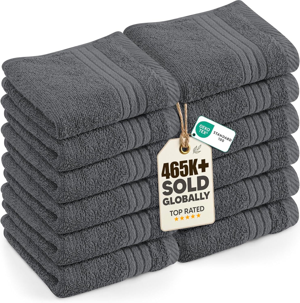 Utopia Towels 12 Pack Premium Wash Cloths, 12X12 In, 100% Cotton, Grey