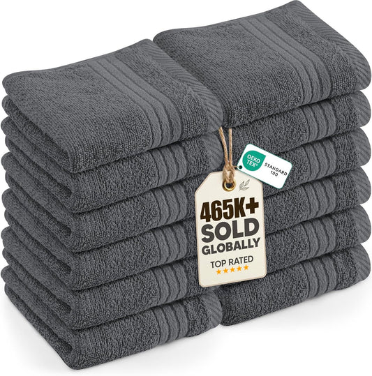 Utopia Towels 12 Pack Premium Wash Cloths, 12X12 In, 100% Cotton, Grey