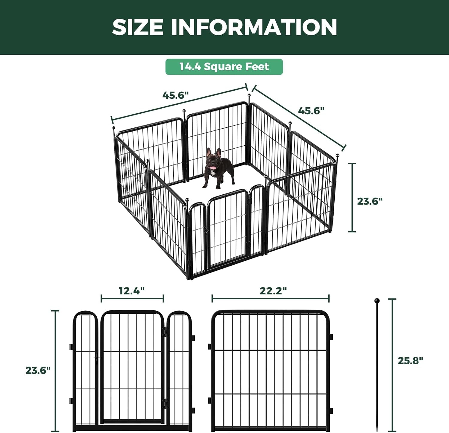 FXW Rollick Unleashed Dog Playpen for Indoor, Yard, RV Camping, 24 Inch 8 Panels for Small and Puppy Dogs, Black│Patented