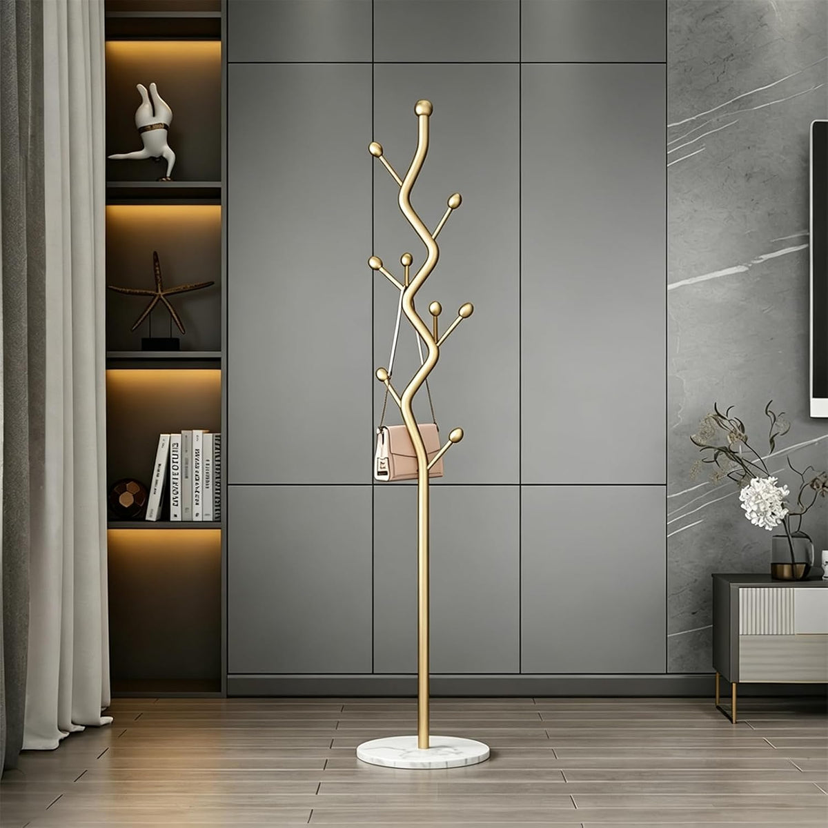 Coat Rack Freestanding Tree-Shaped Clothes Rack for Clothing Hat Bag Purses