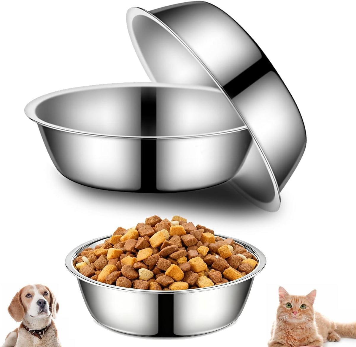 3 Pack Large Stainless Steel Dog Bowls, Dishwasher Safe (6.3Cup, 50Oz)