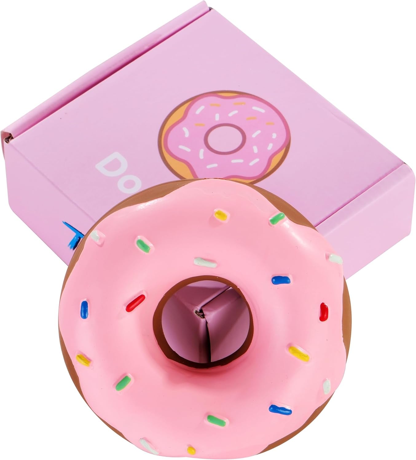Tamu Style Donut Dog Toy, Squeaky Latex Play Toy for Small and Medium Dogs, 4 Inch Hand-Painted Design
