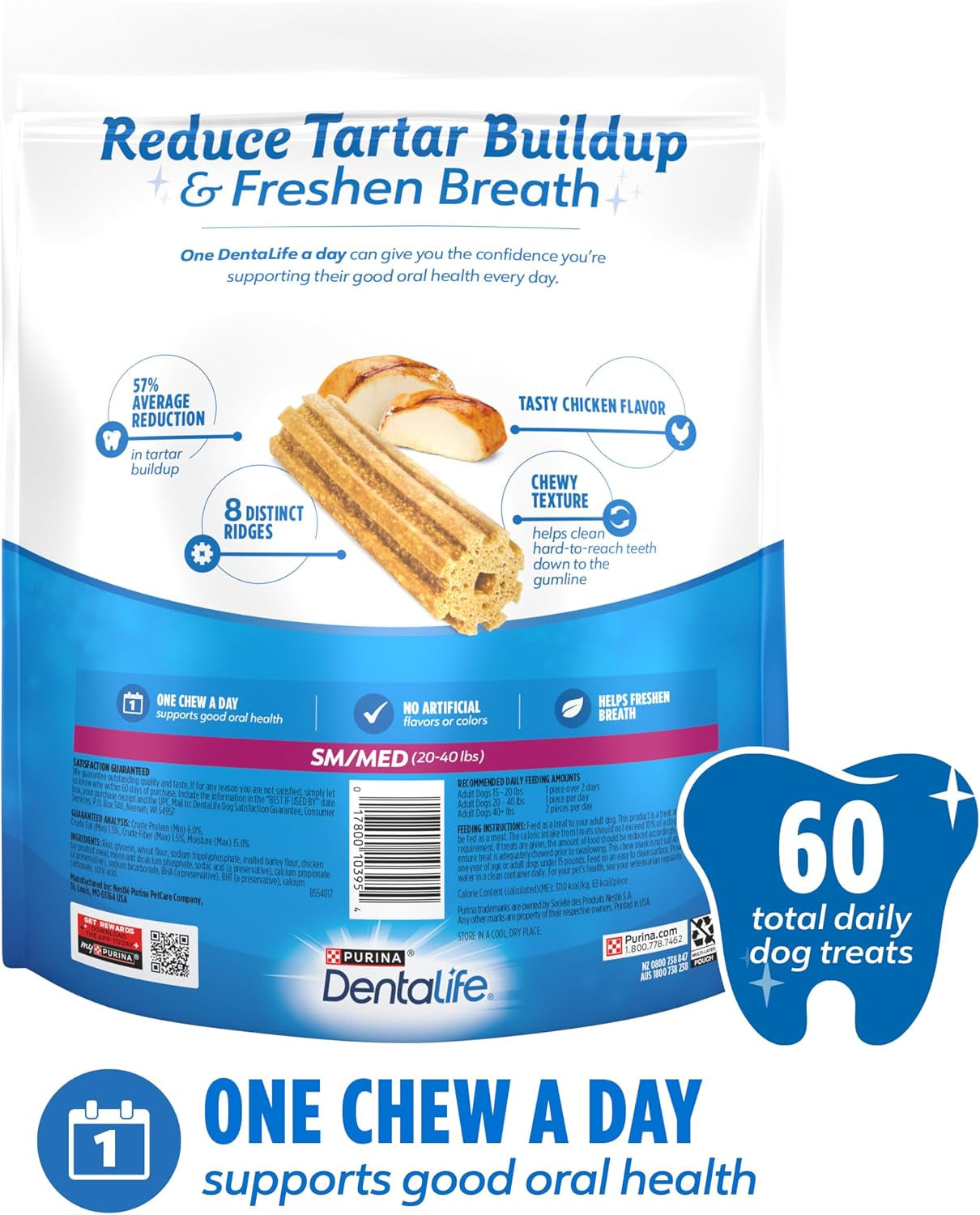 Purina Dentalife Daily Oral Care Dog Dental Chews for Small and Medium Breed Dogs - 60 Ct.