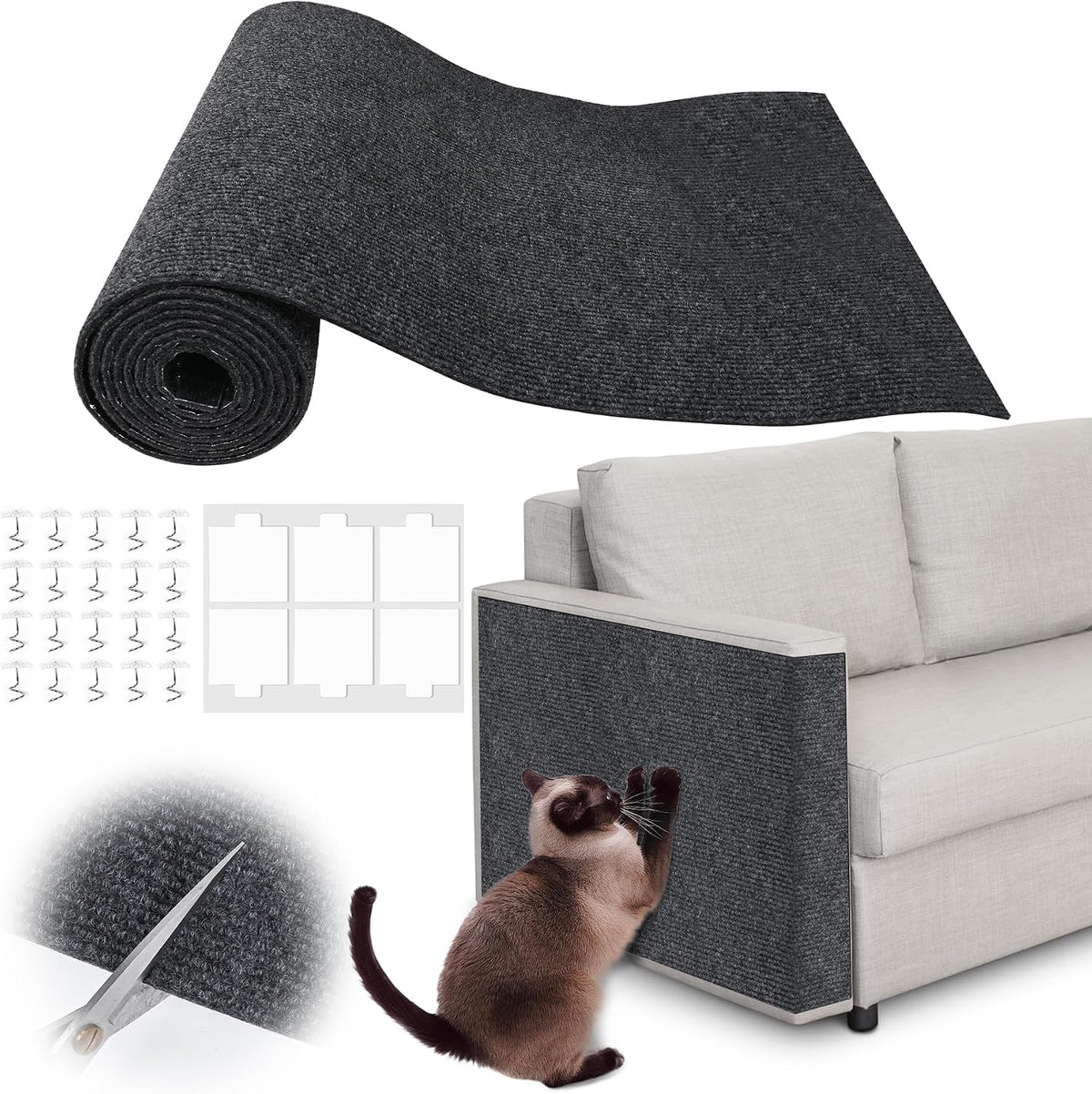 Couch Protector from Cat Claws - 78.7" X 15.8" Trimmable Self-Adhesive Cats Claws Scratch Pads, Cat DIY Climbing Cats Scratch Mat Tree Replacement Indoor (Dark Gray)