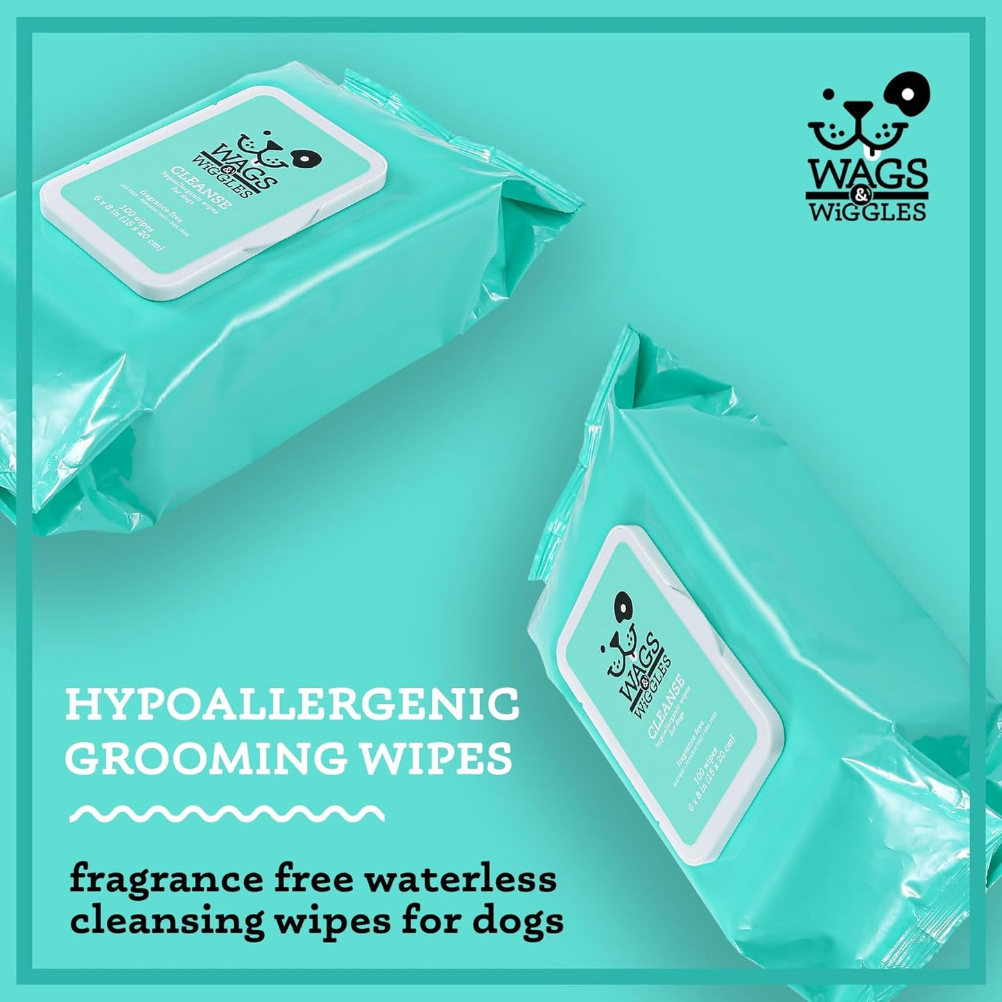 Wags & Wiggles Hypoallergenic Dog Wipes for Sensitive Skin, Fragrance-Free Waterless Cleansing Cloths for Paws, Face, and Dog Body, No SLS, Parabens, or DEA, 100 Count