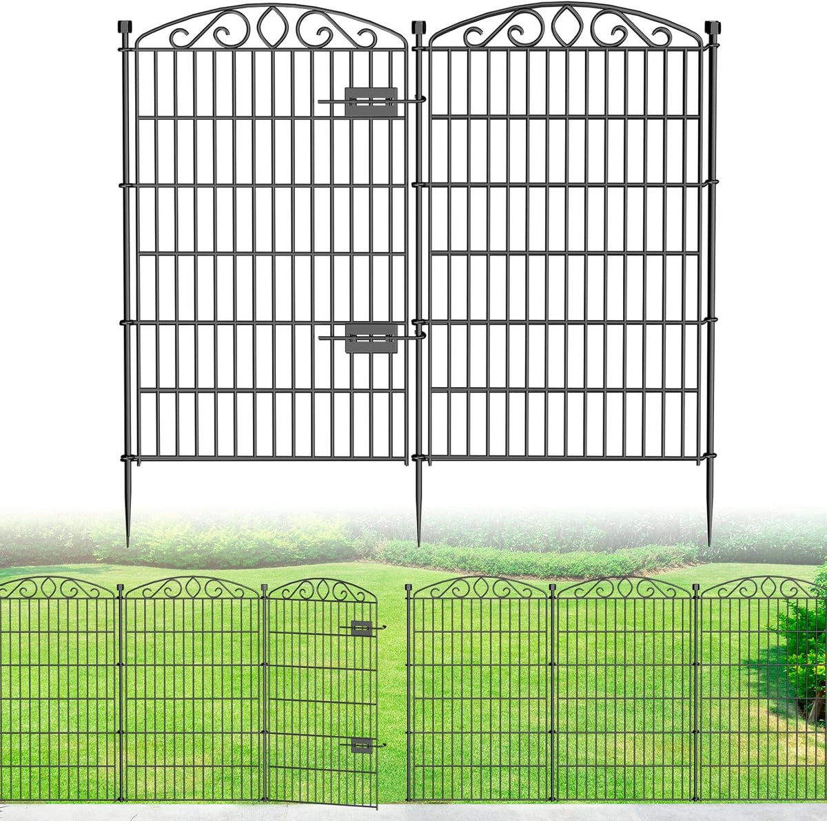 12 Panel No Dig Decorative Garden Fence with Gate 42" H X 25.67'L for Dogs