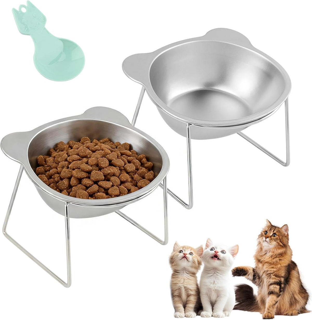 15° Elevated Cat Bowls,2 Pack Stainless Steel Tilted Pet Food & Water Bowls