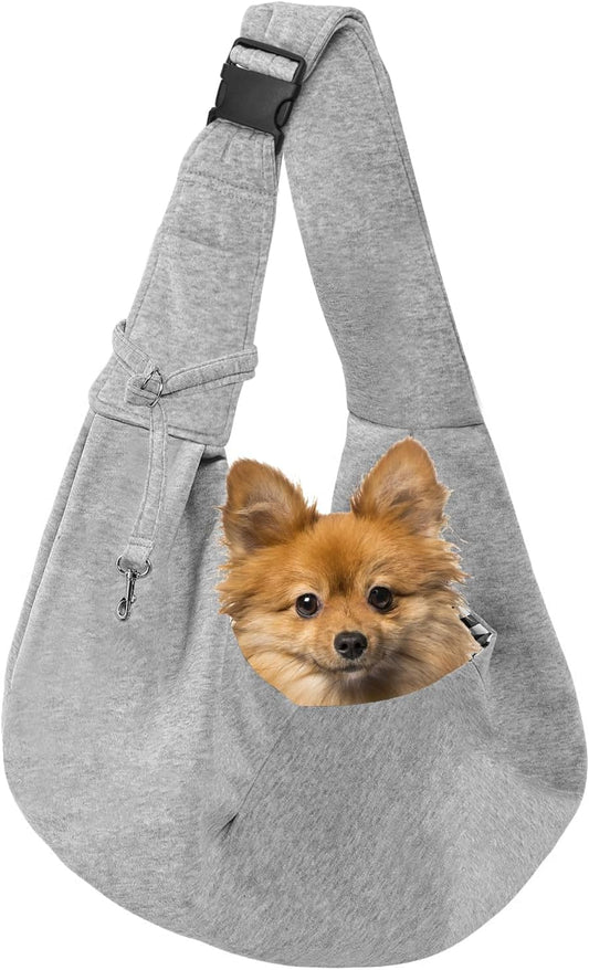 Dog Carrier Sling for Small Dogs and Cats(0 to 12 Lbs), Puppy Sling Carrier with Adjustable Strap, Travel Safety Harness, Hands-Free Pet Carring Holder Travel Bag for Outdoor, Gray