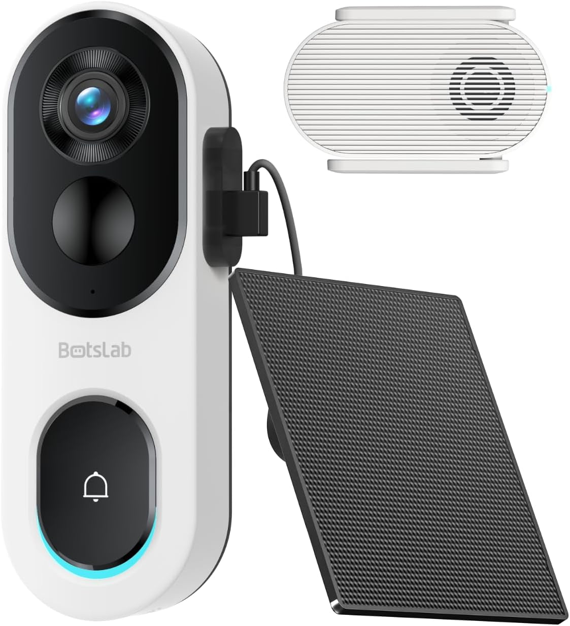 BOTSLAB Solar Doorbell Camera Wireless, No Subscription,2K Head-To-Toe View