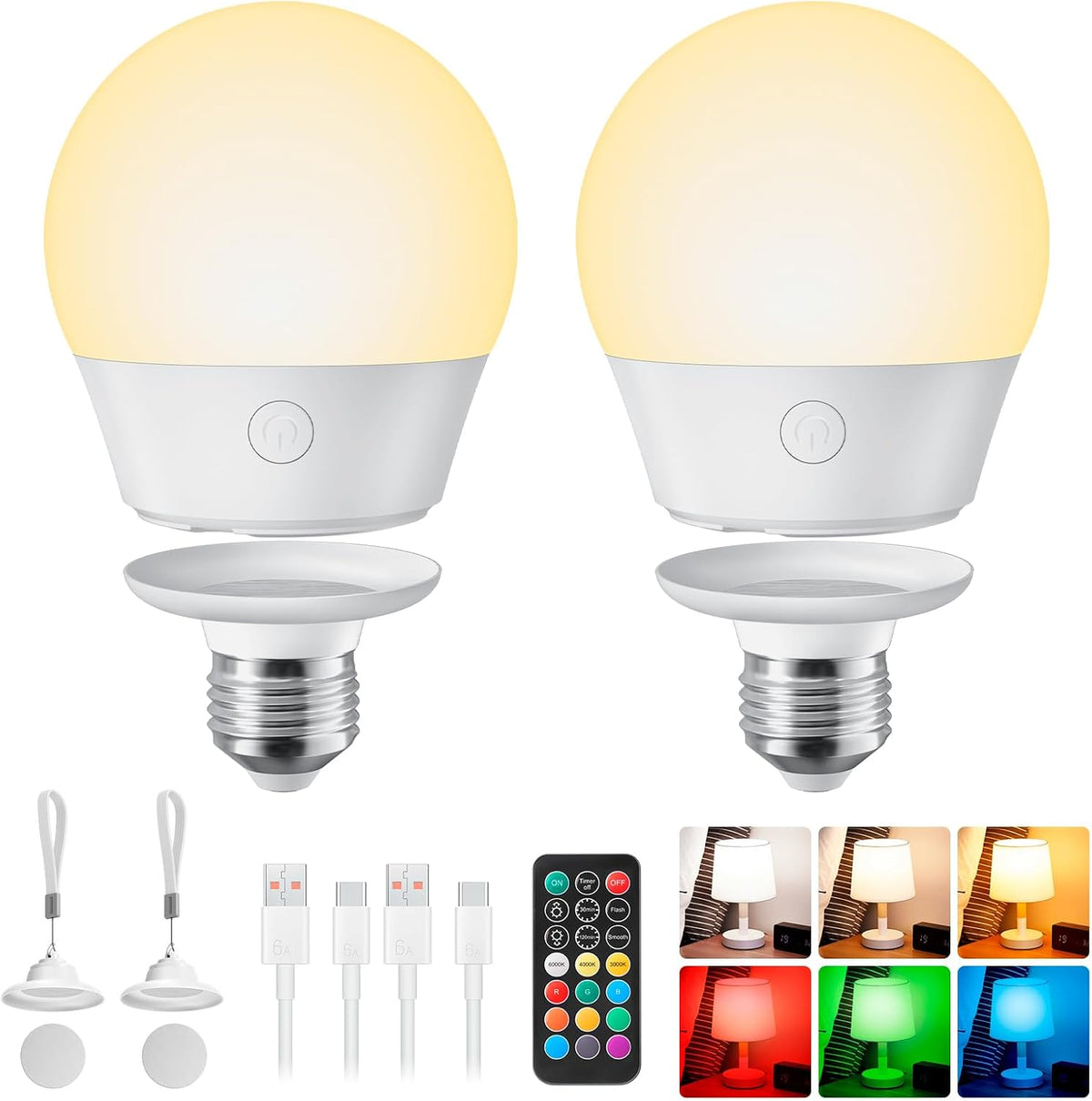 Brightown E26 Rechargeable Light Bulb with Remote and Timer