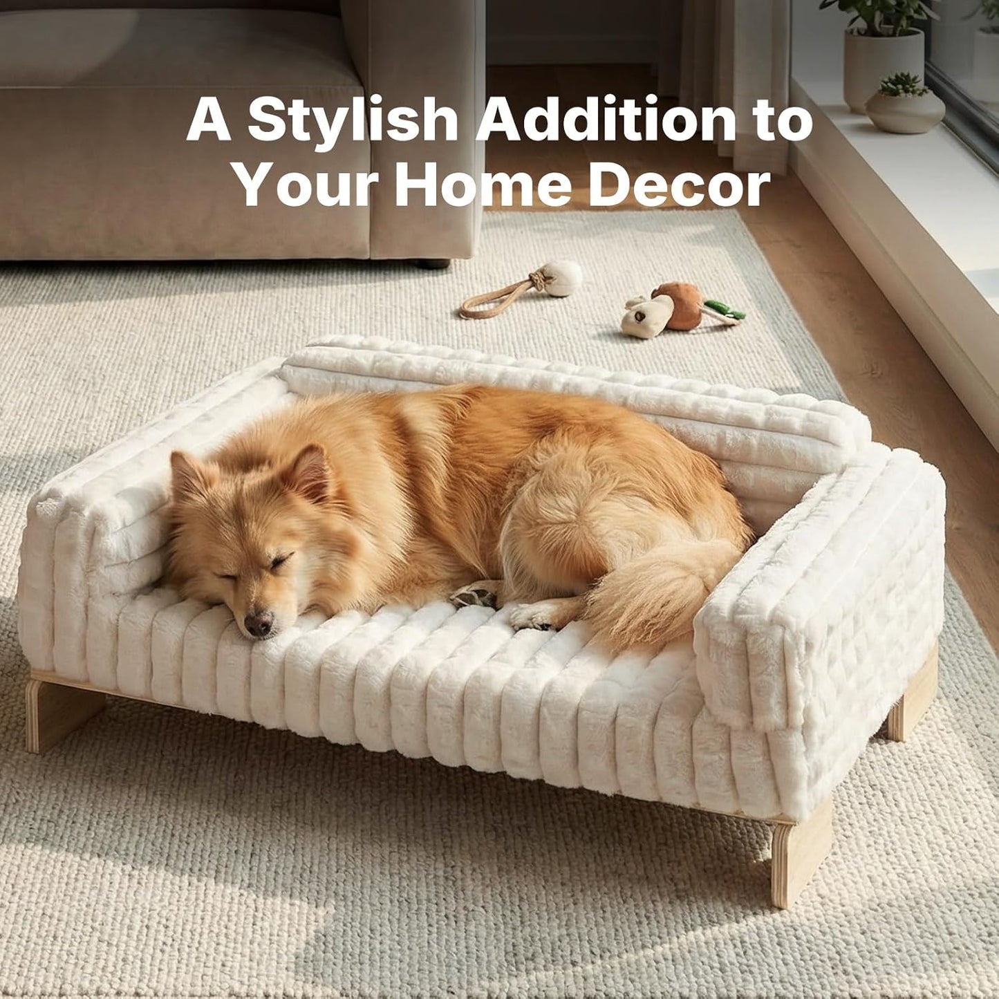 Veehoo Elevated Cat Bed Indoor, Wood Furniture Style Cat Couch Sofa with Removable Washable Cover, Cute & Fluffy Small Cats Bed Furniture for Home