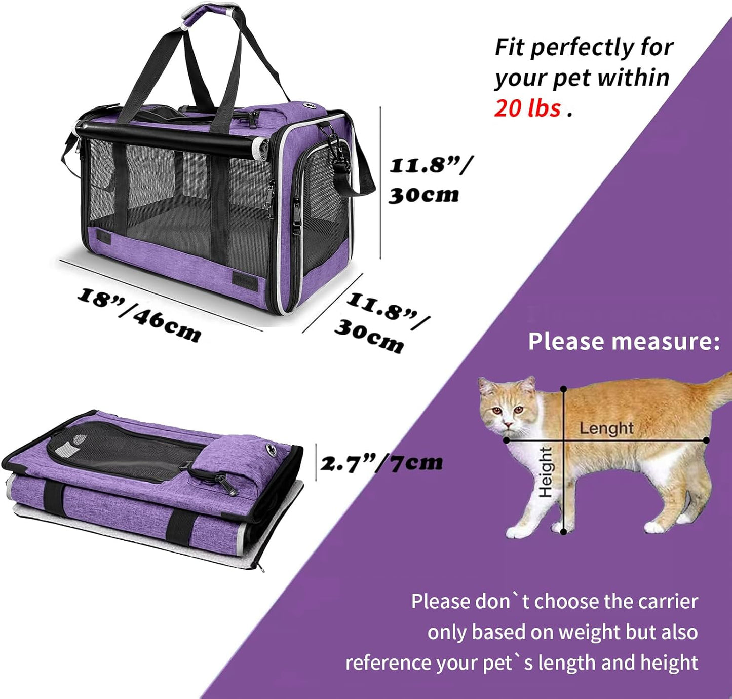 GAPZER Carrying Bag for Yorkie Dog Travel Kennel Ventilated Softside Pet Carrier Tiny Dog Crate for Teacup Poodle 12Lb Large Kitty Transport Cage with Cover Chihuahua Supply Purple