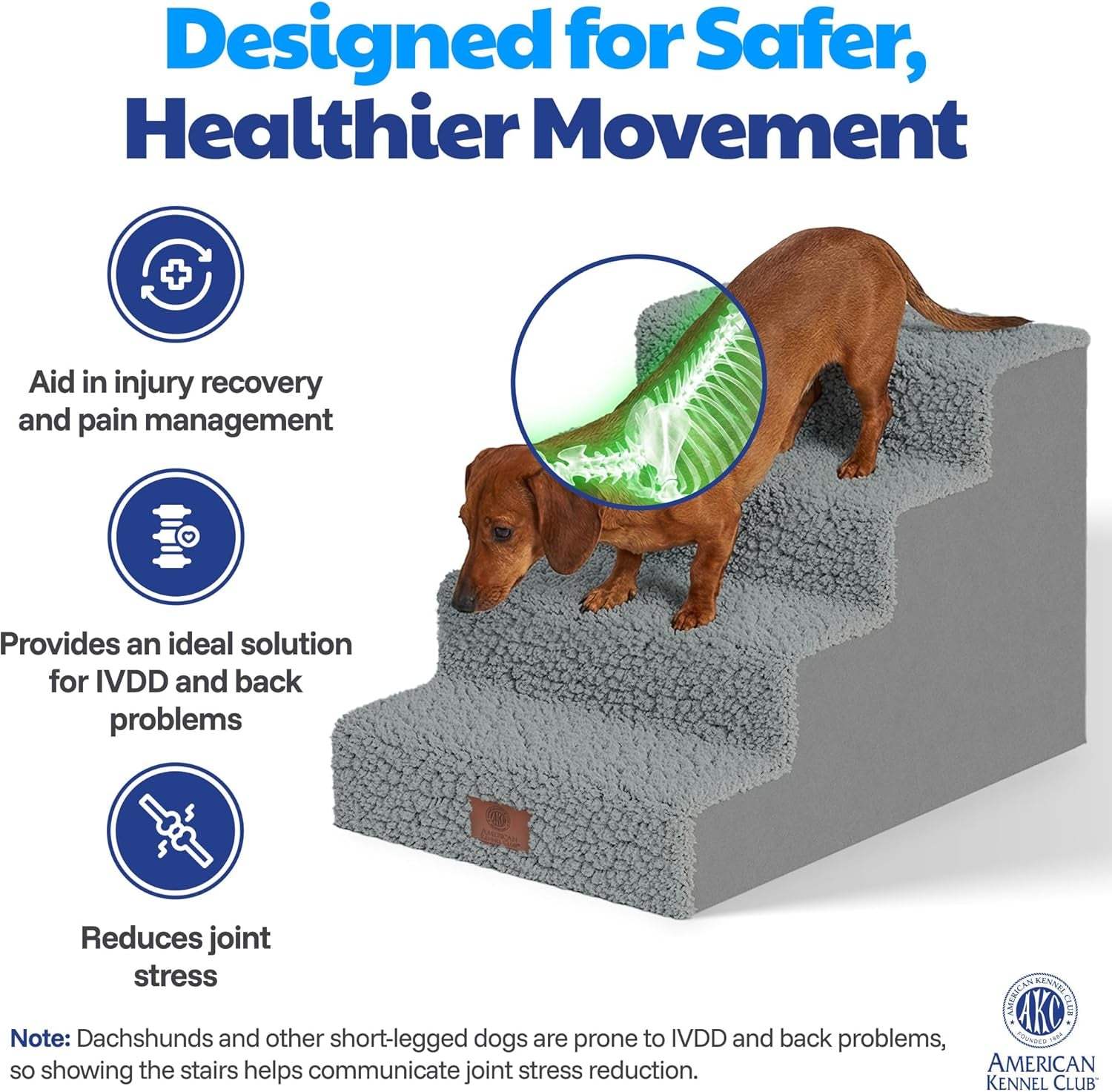 AKC 4-Step Pet Stairs – Durable, Non-Slip Steps for Small Dogs and Cats, Washable Cover, Simple No-Tool Assembly, Supports up to 50 Lbs
