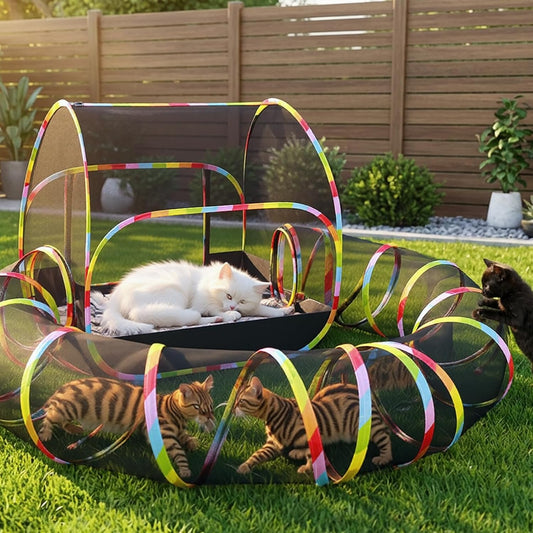 Outdoor Cat Enclosure 2-In-1, Catio with Pop up Tunnel for Indoor Cats