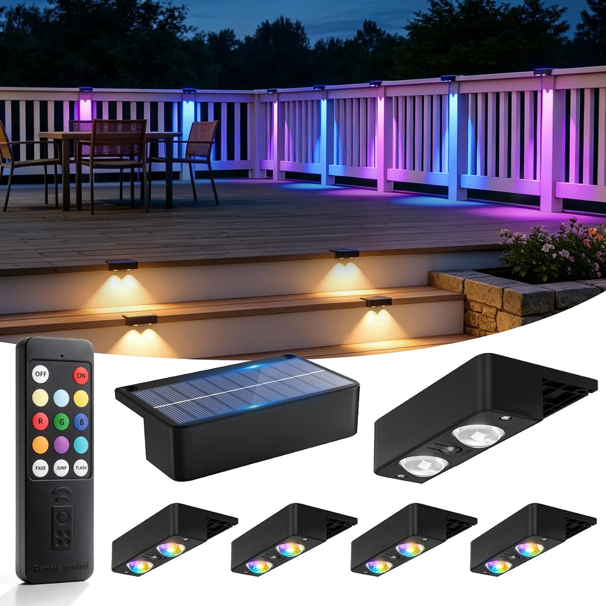 Lumizen Solar Fence Lights Outdoor, 6 Pack with Remote 9 Colors Lighting