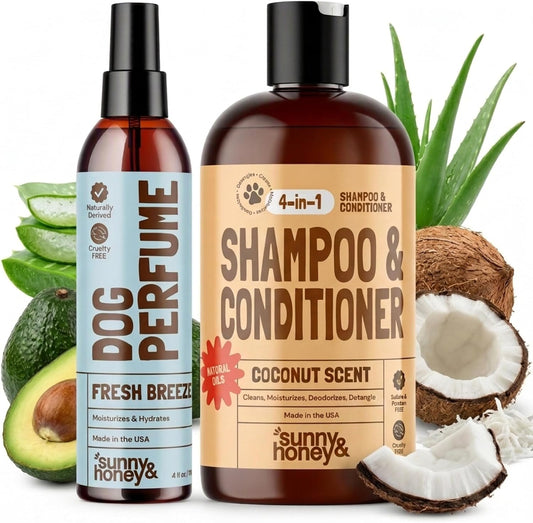 Detangling Dog Shampoo and Conditioner with Dog Perfume, Sunny & Honey