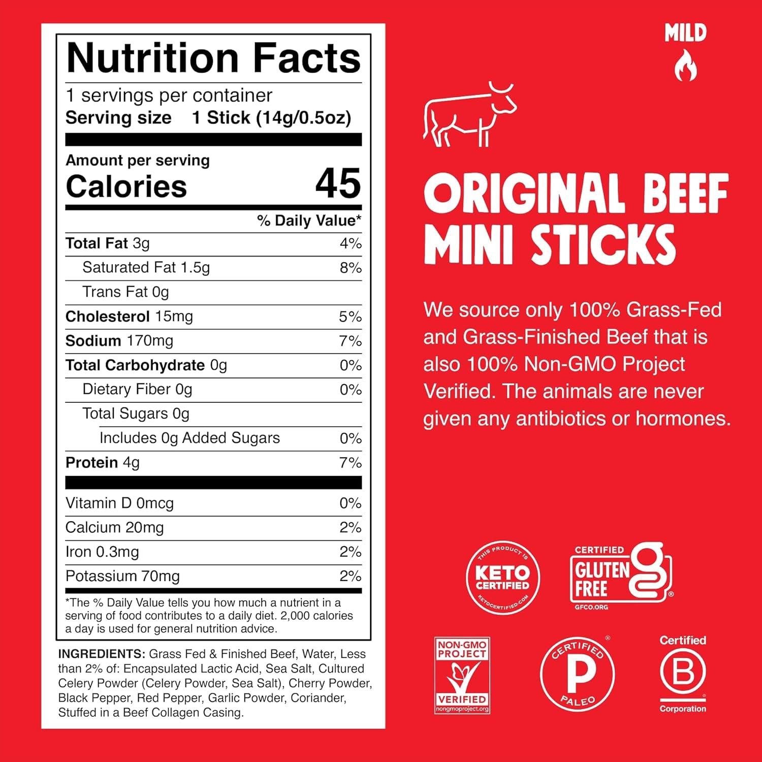 Chomps Snack Size Grass-Fed Original Beef Jerky Snack Sticks 0.5Oz 24-Pack - Keto, Paleo, Whole30, 4G Lean Meat Protein, Gluten-Free, Zero Sugar Food, Non-Gmo Chomplings