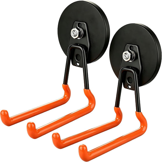 MUTUACTOR Updated Super Strong Magnetic Hooks,40Lbs Anti-Scratch Large Garage Hooks for Hanging,2-Pack Magnetic Hooks Heavy Duty for Organizing Heavy Impact Drivers Trailer Cord Garden Tool Box