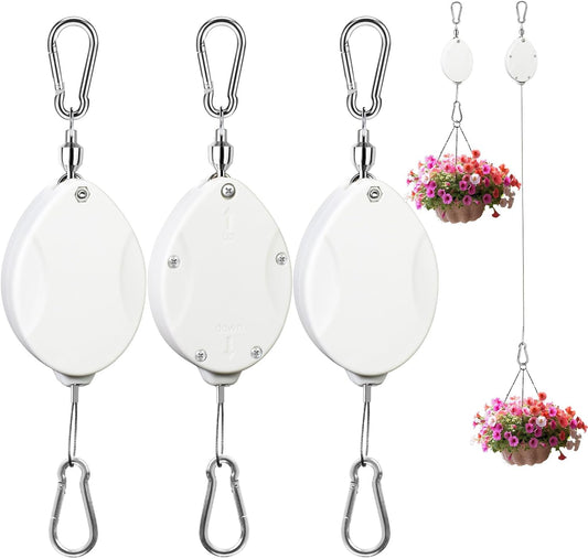 3Pcs Retractable Plant Hanger,Easy to Raise and Lower,White