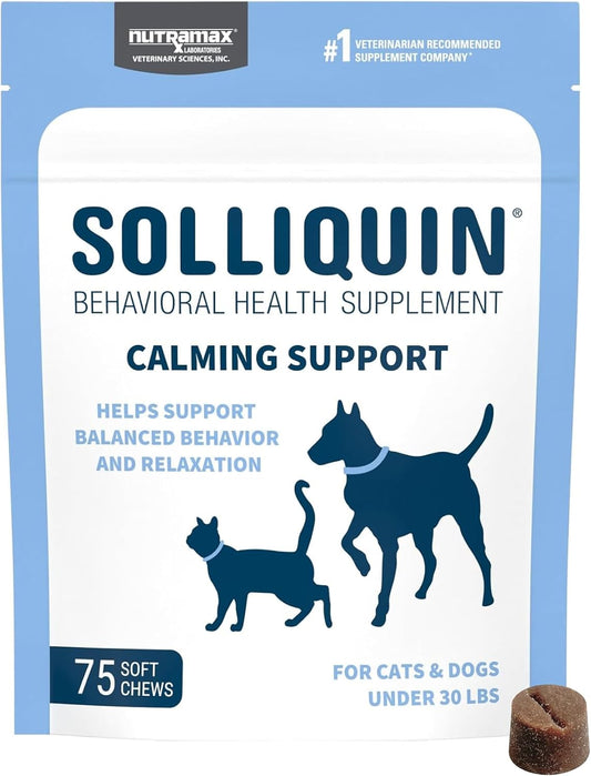 Nutramax Solliquin Cat & Small Dog Calming Support, Soft Chews, 75Ct