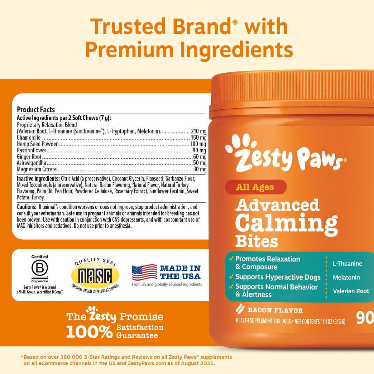 Zesty Paws Vet Strength Calming Chews for Dogs - Dog Calming, 90 Ct
