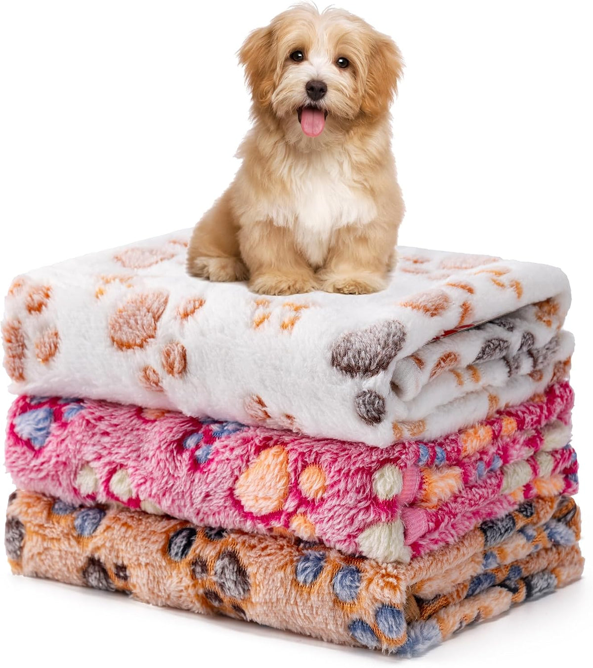 1 Pack 3 Blankets Fluffy Premium Fleece Soft Pet Blanket Flannel Throw for Cat Dog Puppy (Small 23X16'', Paw-White/Pink/Brown)
