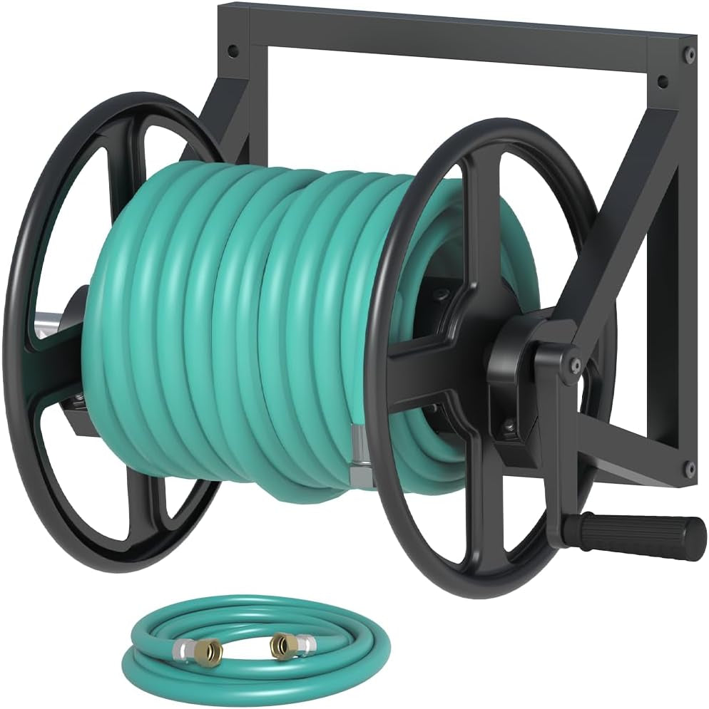 Artigarden Garden Hose Reel Wall Mounted, Outdoor Water Hose Holder Black