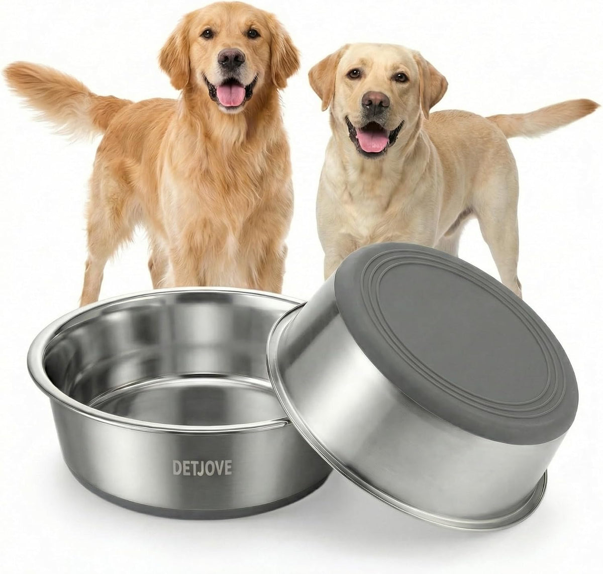 Non-Slip Stainless Steel Dog Bowls, 57.5 Oz / 7 Cup, 2 Pack