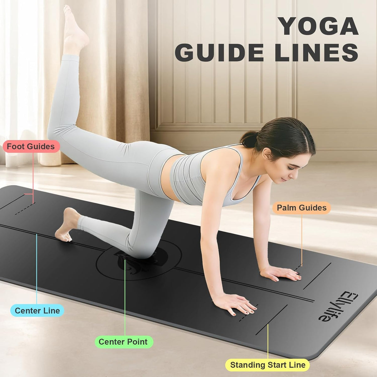 Yoga Mat - Non Slip Natural Rubber Yoga Mat, Alignment Lines, Ultimate Grip