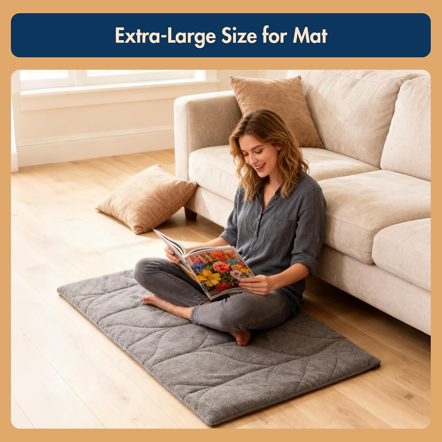 Vagascape Dog Bed, Waterproof Pet Bed with Removable Cover, Comfort Cat Dog Pad for All Seasons, Heating Khaki Rectangle Cat Mat with Nonskid Bottom
