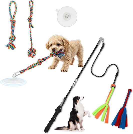 Flirt Pole for Dogs & Suction Cup Dog Tug Toysuction C, Interactive Dog Toys Teaser Wand Play Pole with Fleece Rope Lure Chewing Toy for Small Medium Large Dogs Puppy Outdoor Exercise & Training