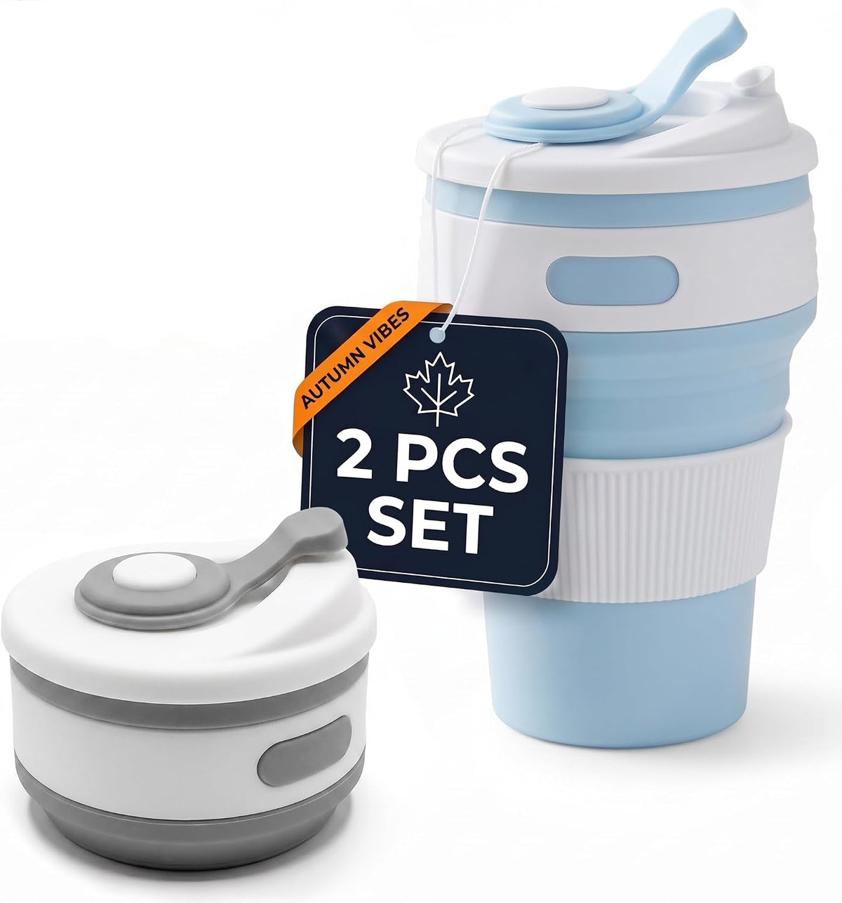VIKROM Collapsible Coffee Cup with Lid, 2 Pack, 12 Oz Silicone Travel Mug