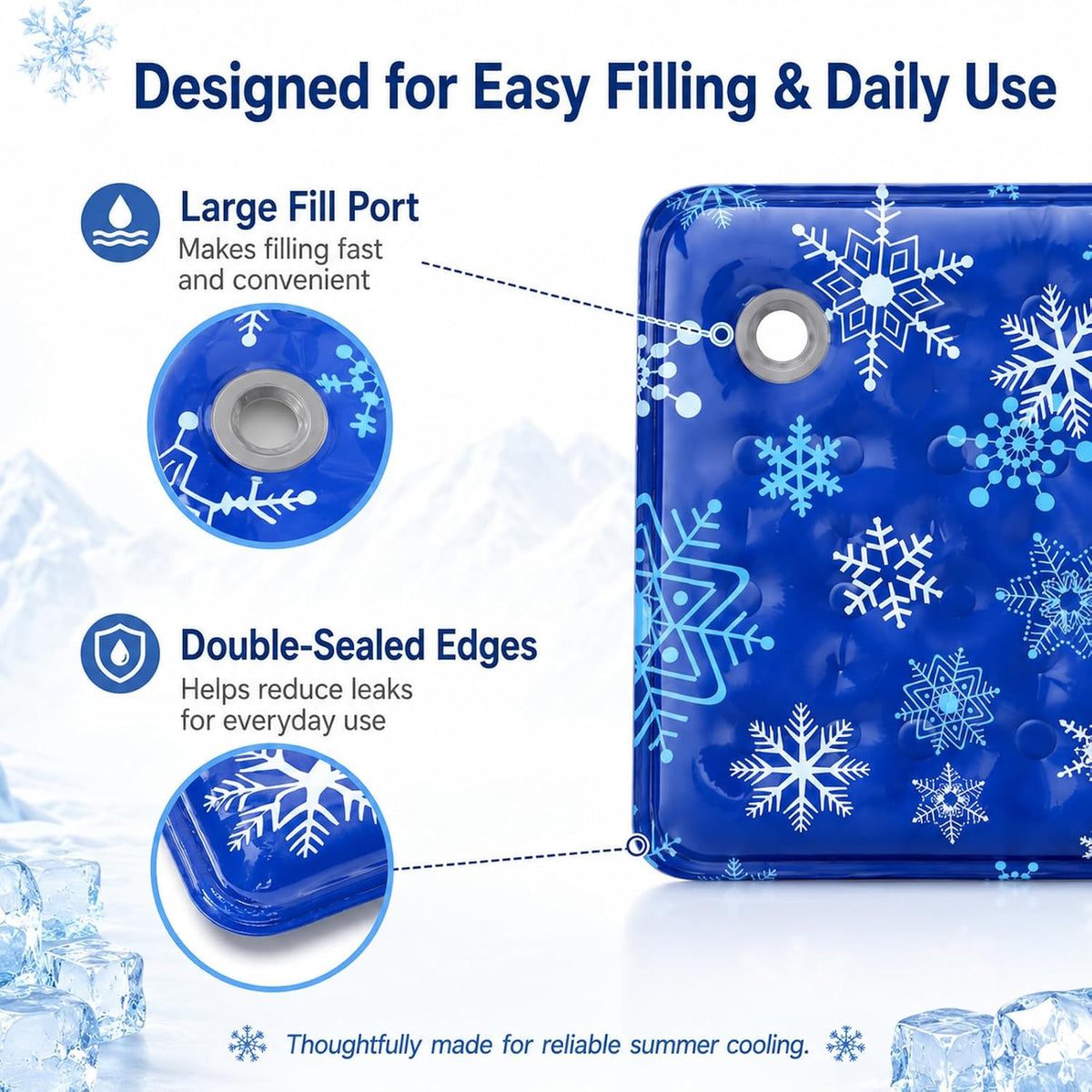 Pet Cooling Mat for Dogs & Cats (36"X24"), Non-Toxic Water-Activated Gel Ice Pad, Scratch Resistant & Leakproof Summer Dog Bed, Washable Seat Cushion for Pet, Sofa, Car (Snowflake Patterns)