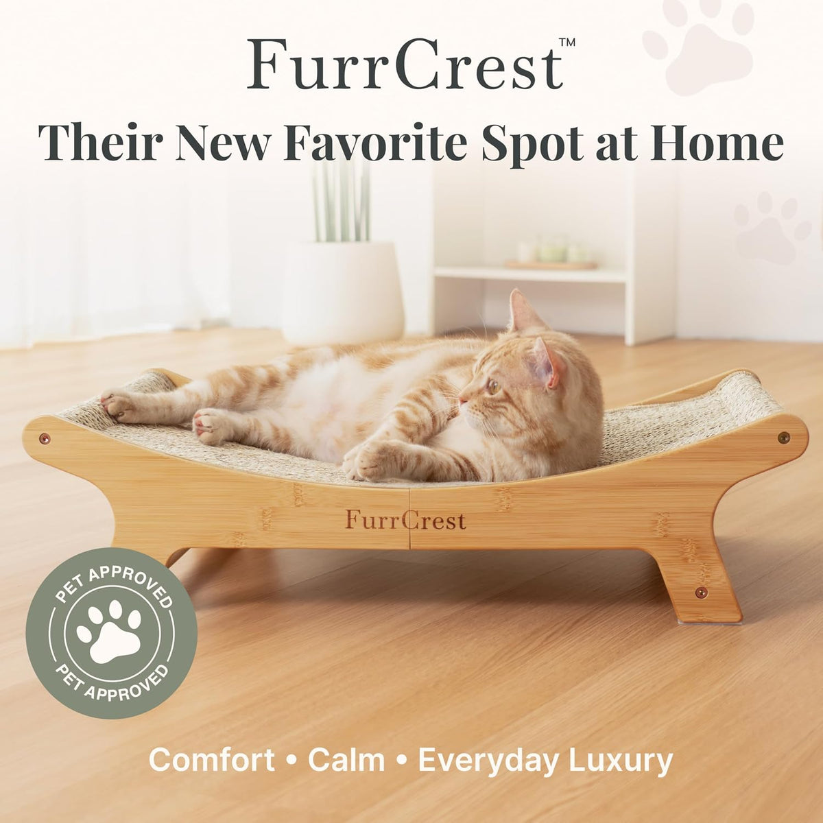 XL Sisal Cat Scratcher Bed with Elevated Hammock for Indoor Cats, Replaceable Natural Sisal Pad, Large Cat Lounge, Anti-Slip No-Wobble Bamboo Frame, Natural Grey