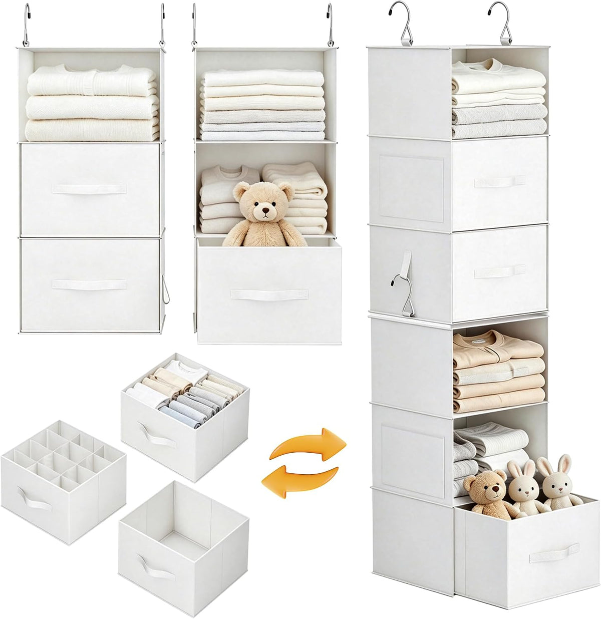6 Shelf Hanging Closet Organizer with 2 Separable Shelves 3 Drawer 4 Pocket