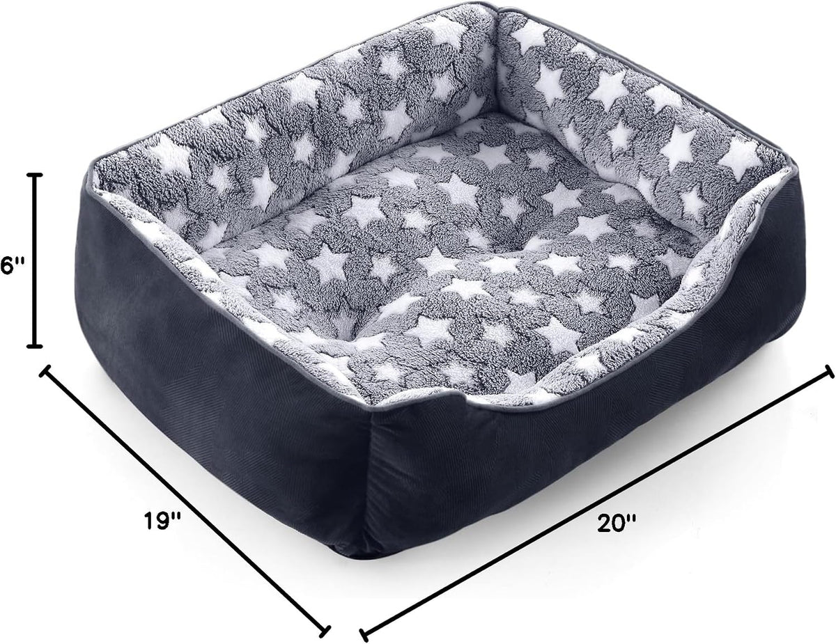 GASUR Small Dog Beds Small Size Dogs, Rectangle Washable Dog Bed, Orthopedic Dogs Sofa Bed, Pet Cuddler Anti-Slip Bottom, Soft Calming Sleeping Warming Puppy Bed (S (20"X 19"X 6"), Black)