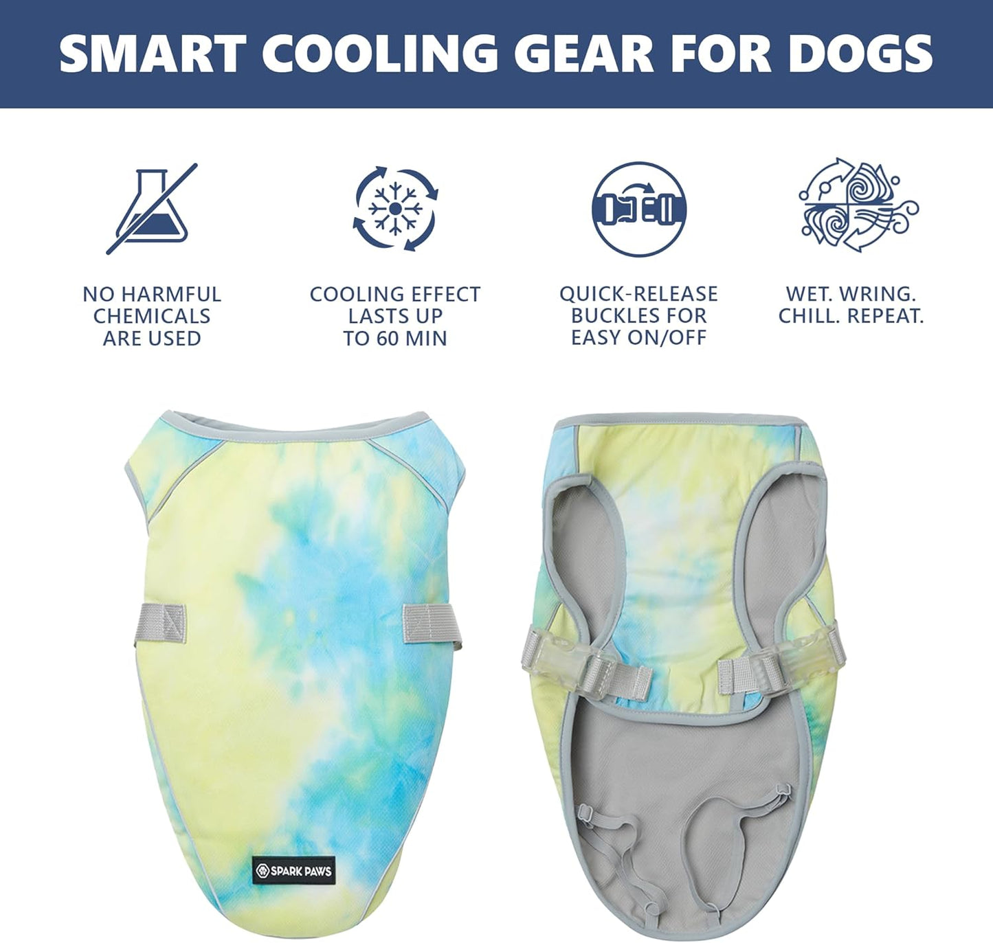 Spark Paws Dog Cooling Vest - SPF 50 UV Sun Protection - Summer Heat Relief Gear for Dogs, Lightweight, Evaporative Cooling - Dog Anxiety Relief Vest during Hot Days - Tropical Storm, XL