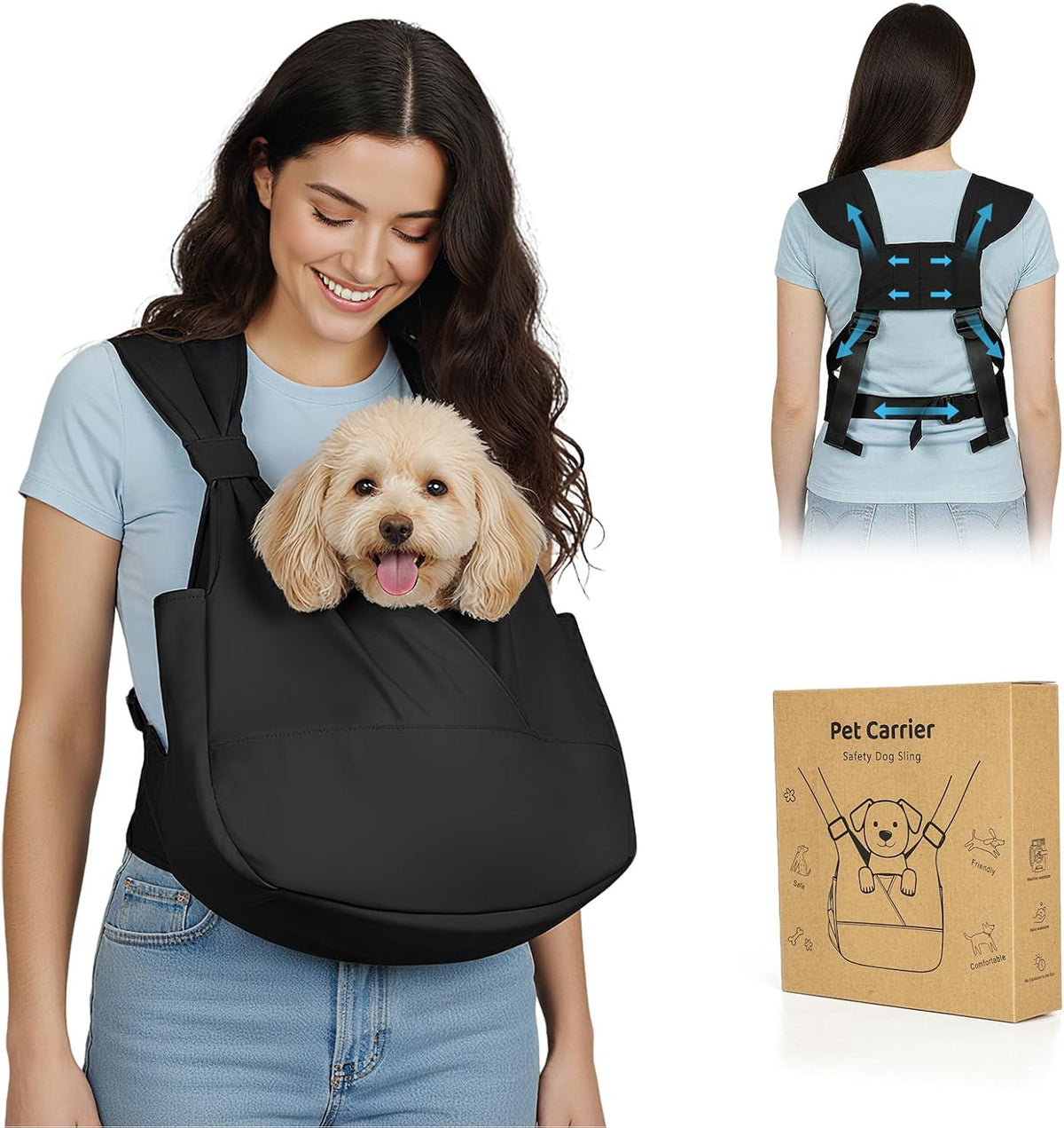 Dog Sling Carrier Front with Thicken Bottom Support for Small Dogs 10-16 Lb