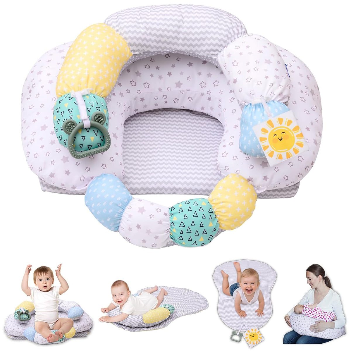 4-In-1 Tummy Time Mat & Seated Support Cushion, Detachable Nursing Pillow