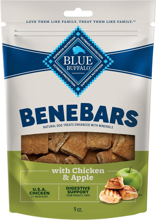 Blue Buffalo Benebars Digestive Support Dog Treats with Prebiotic Fiber, Made with Natural Ingredients, USA Chicken & Apple, 9-Oz Bag