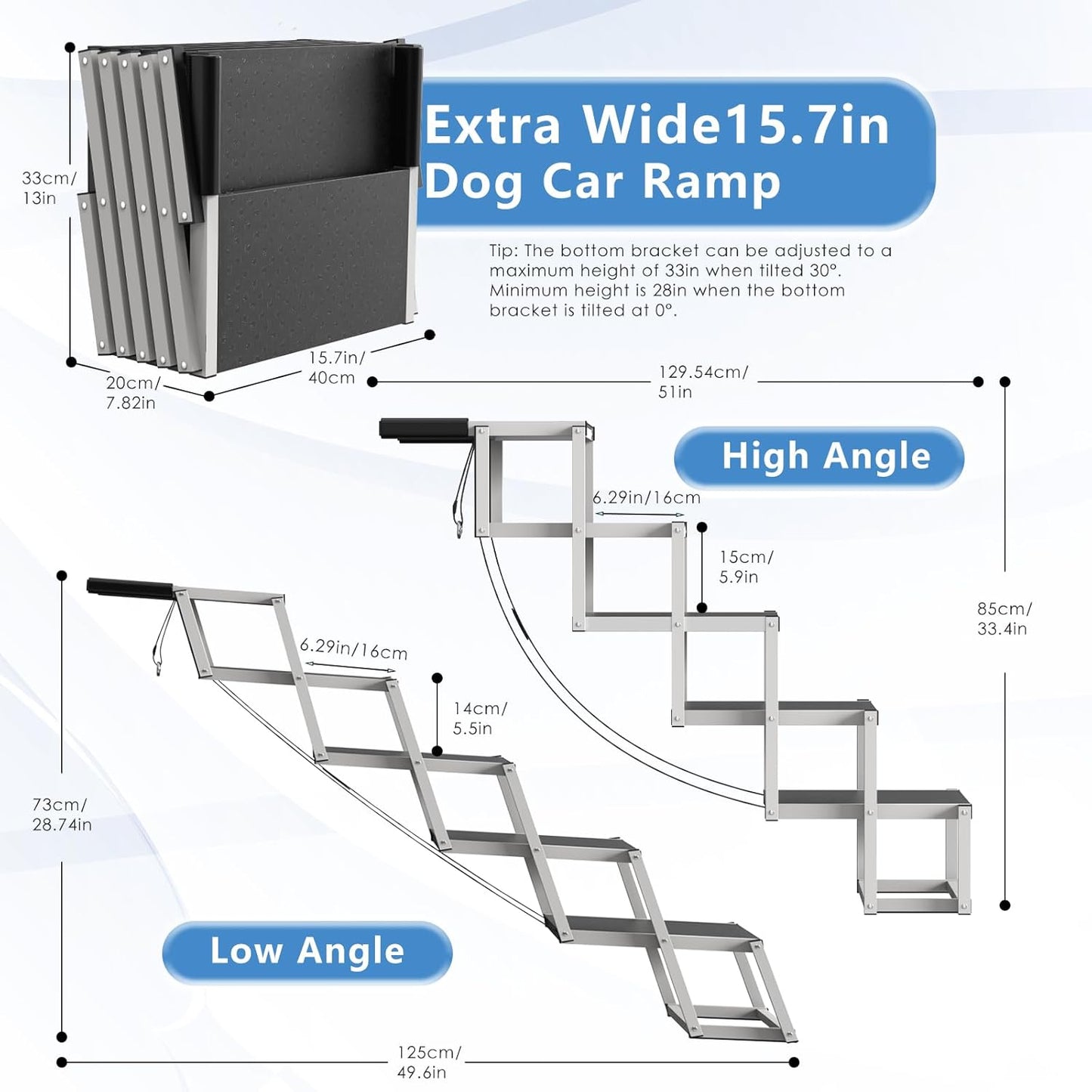 Deergym Dog Stairs for Large Dogs - 5 Step Wide 16In High 34In Foldable Dog Ramp for Car Non-Slip Surface Support up to 230Lbs - Suitable for Suv,Truck, Sofas, Bed