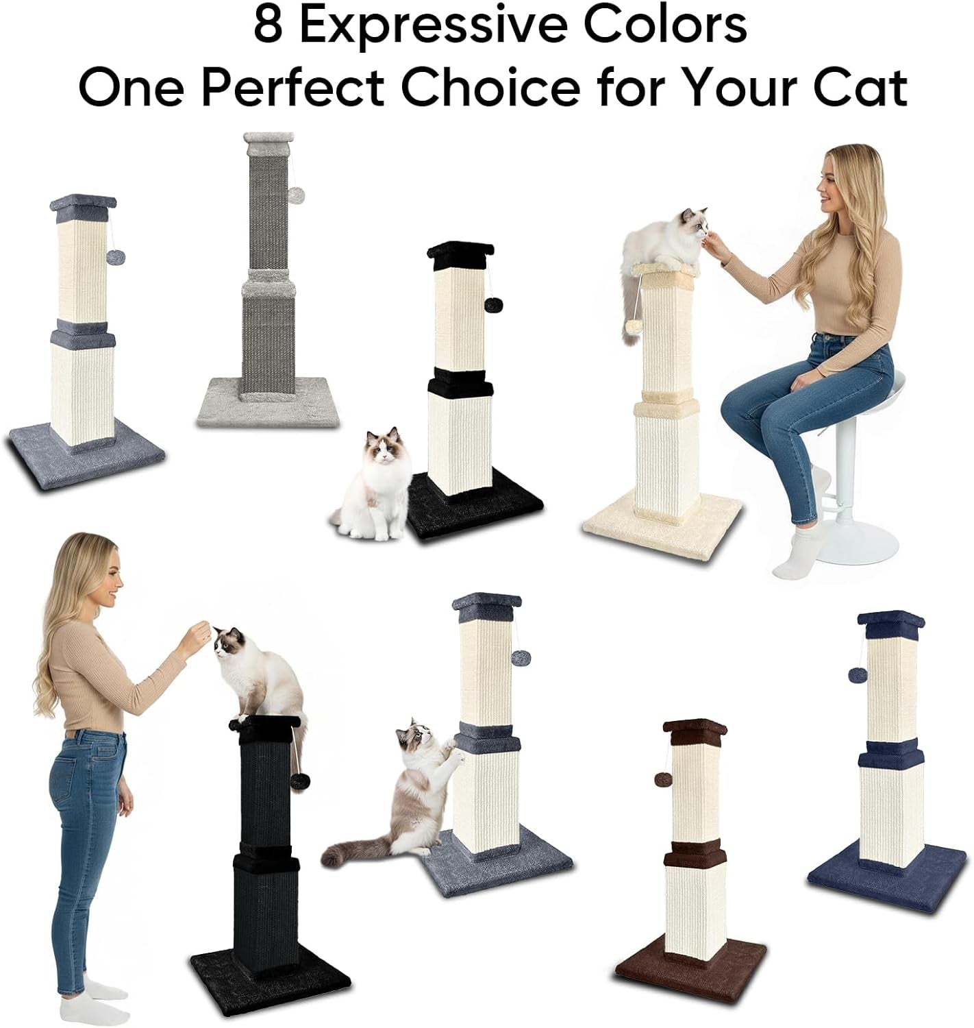 AGYM Cat Scratching Post for Large Cats, Cat Scratcher for Indoor Cats Adults, Sturdy Sisal Scratch Post to Protect Furniture, 32 Inch, Beige