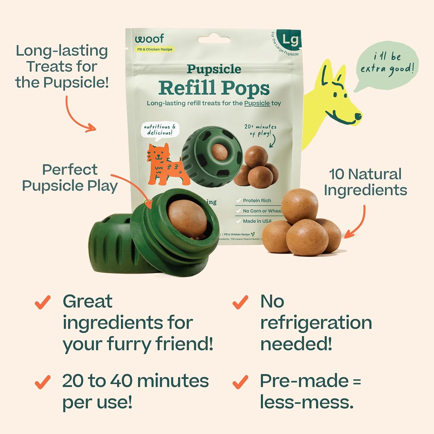 WOOF Pupsicle Chicken Refill Pops, Delicious Long Lasting Dog Treats, Wholesome Ingredients, Pre-Made Large Pupsicle Refills Pops- for Dogs 25 - 75 Lbs - 7 Count