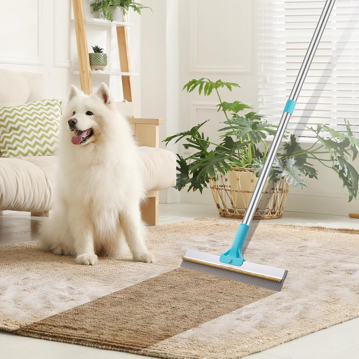 Ondware 2-In-1 Carpet Rake for Pet Hair, 54" Adjustable Handle