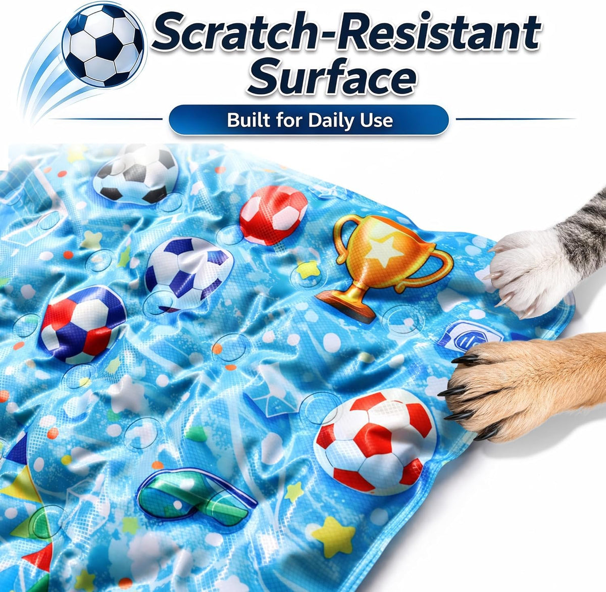 Dog Cooling Mat, Water-Activated Gel Ice Pad for Dogs&Cats, Self-Cooling Mat Soccer Fan Dog Gifts, Waterproof Wipe-Clean, Soccer-Themed Summer Beds for Outdoor&Indoor Large/Medium/Small Pets